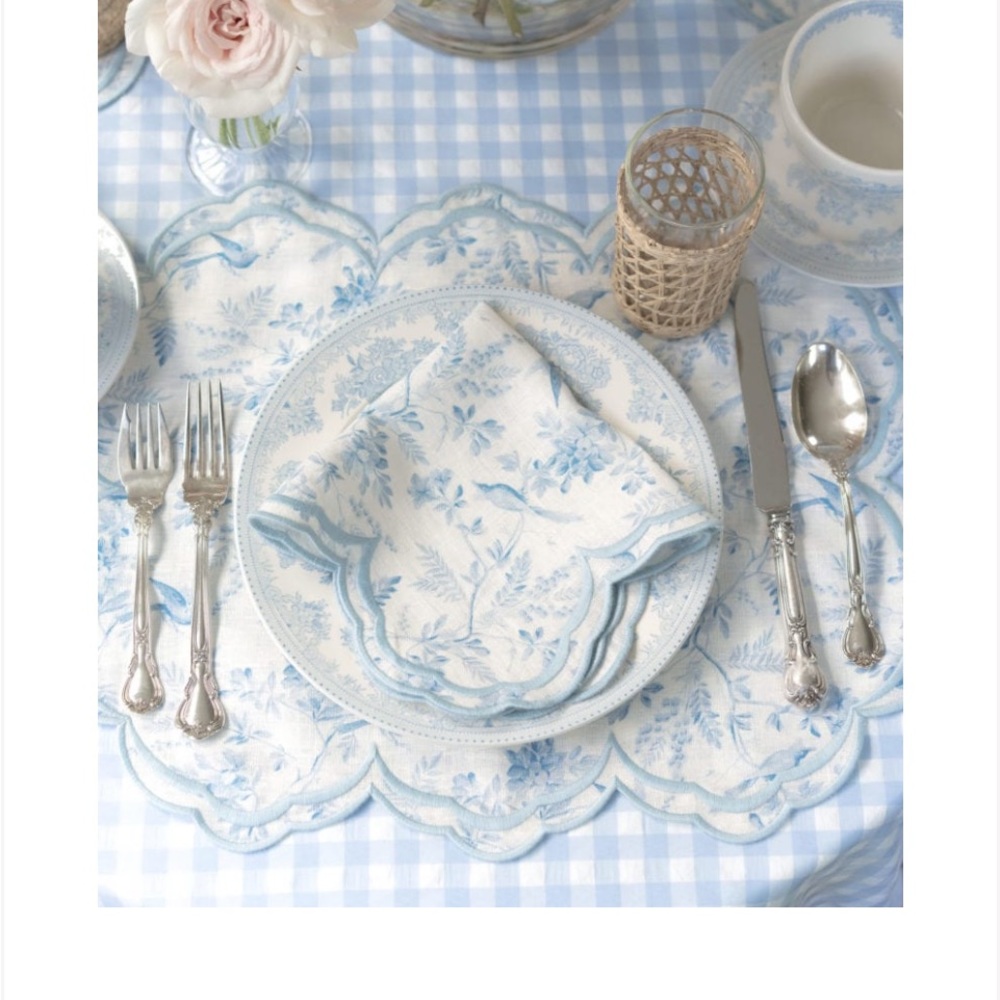 ISO Antonio Melani x Born on Fifth Blue & White Placemats & Dinner Napkins.
